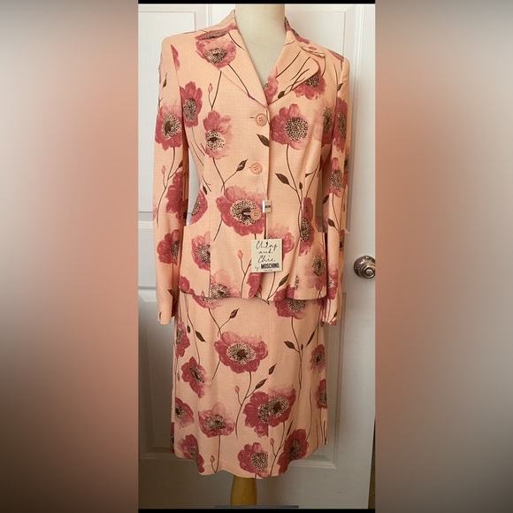 NWT MOSCHINO Cheap And Chic 2pc Jacket Skirt Suit Peach Pink Floral 44/10 - Picture 2 of 9